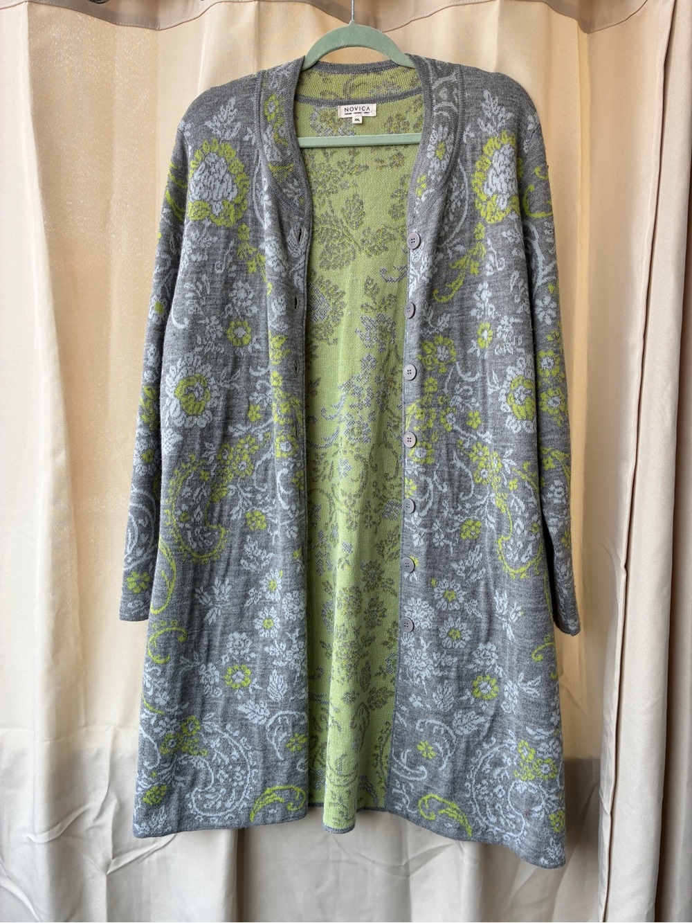 Novica Peru Alpaca Dream Garden Long Cardigan Sweater XXL